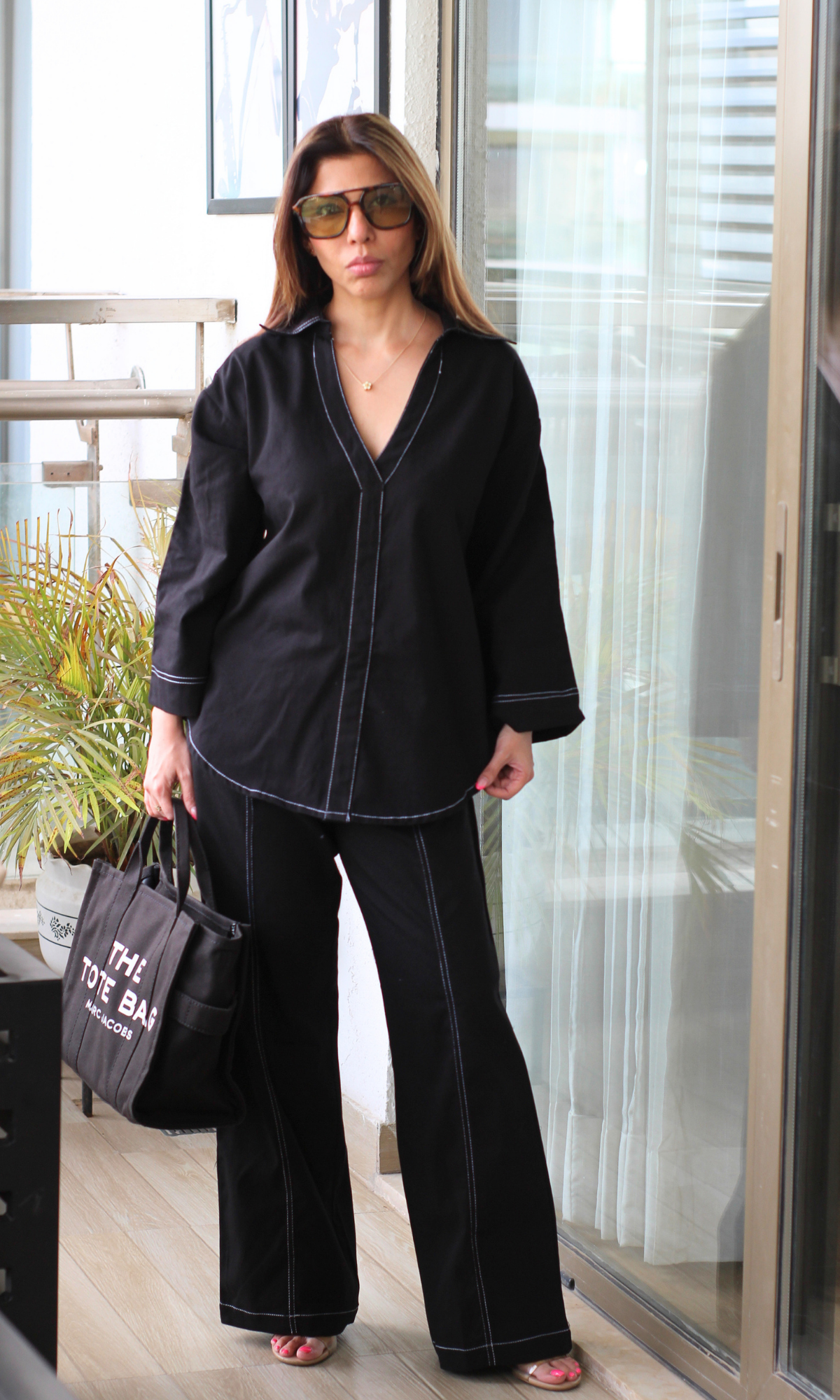 Structured Black Co-ord with Contrast Topstitching