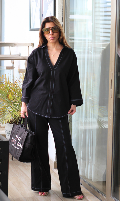 Structured Black Co-ord with Contrast Topstitching