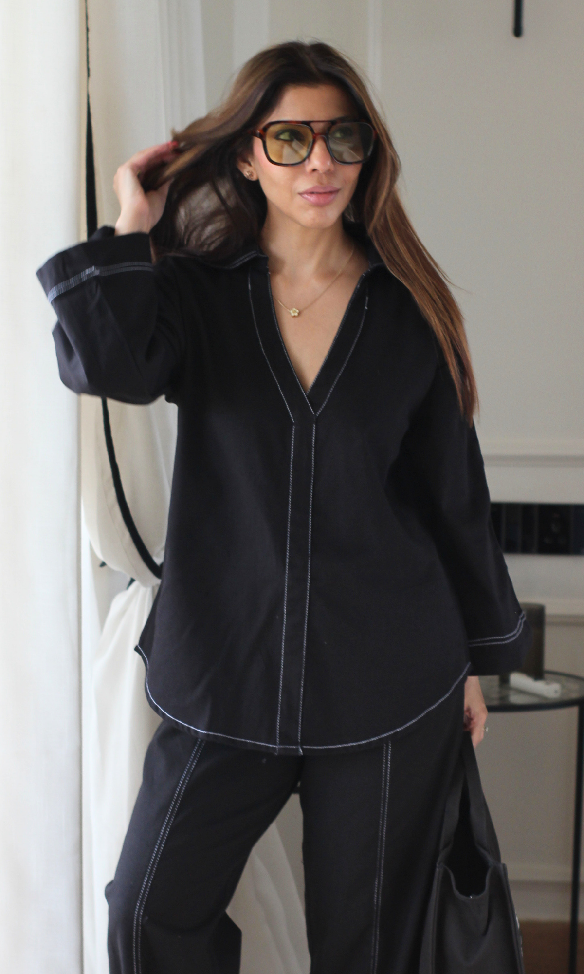 Structured Black Co-ord with Contrast Topstitching