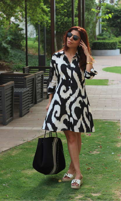 Monochrome Brushstroke Shirt Dress