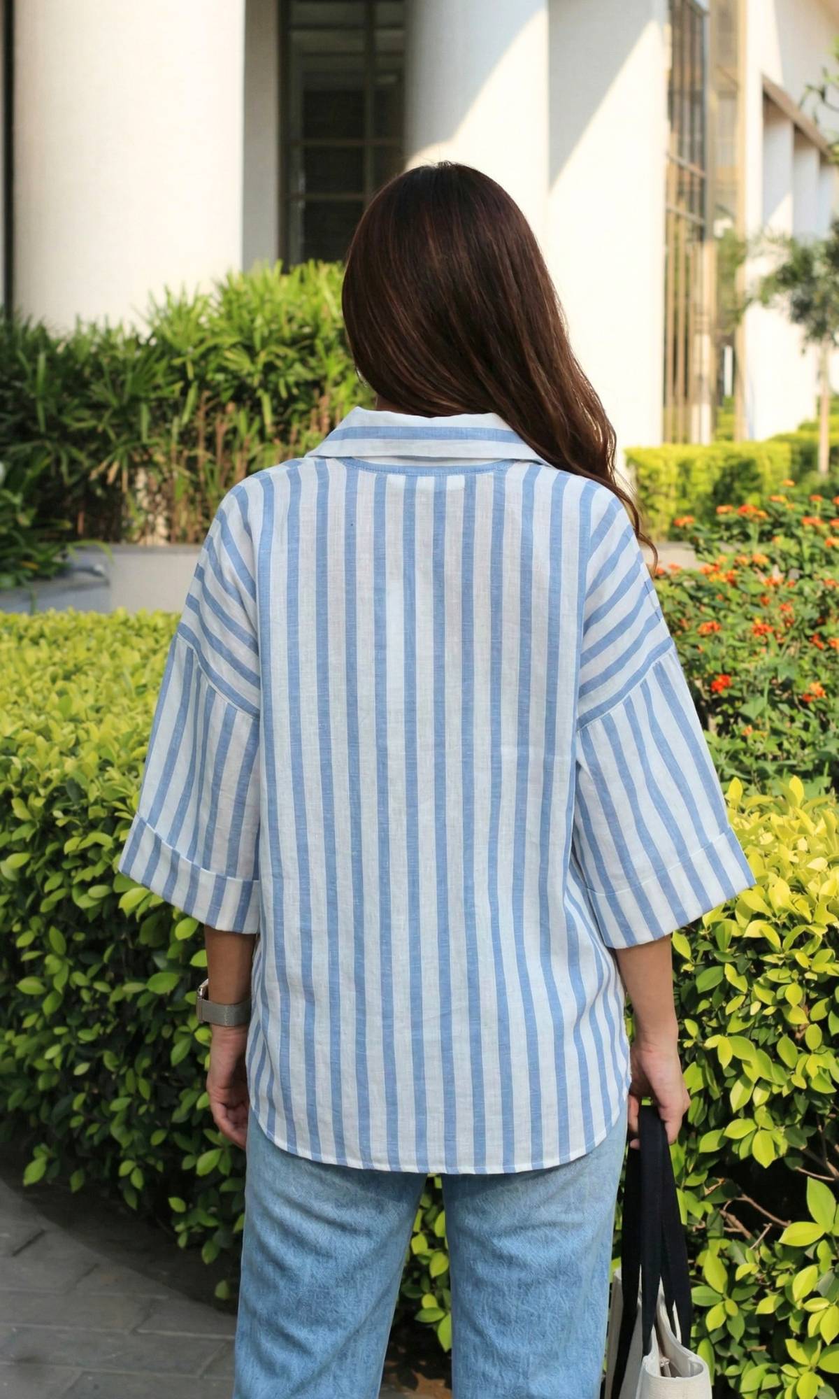 Blue White Linear Loose Shirt