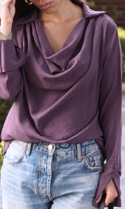 Mauve Collared Cowl Neck Top
