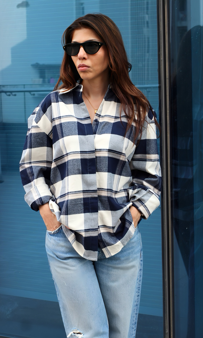 Indigo and Ivory Checked Shirt