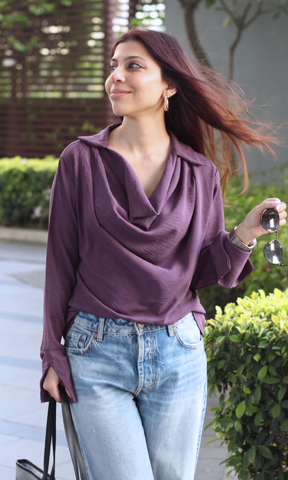 Mauve Collared Cowl Neck Top
