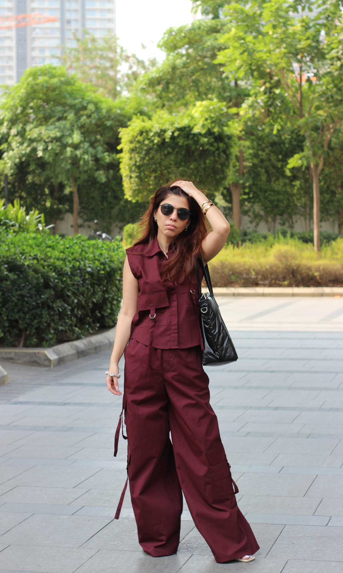 Wine Poplin Shirt and Cargo Pants