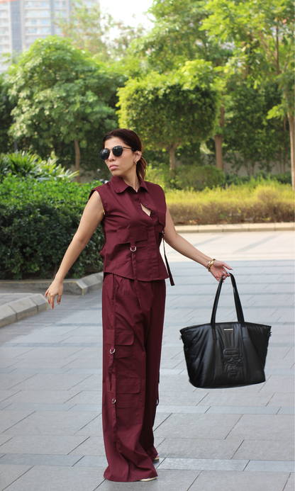 Wine Poplin Shirt and Cargo Pants