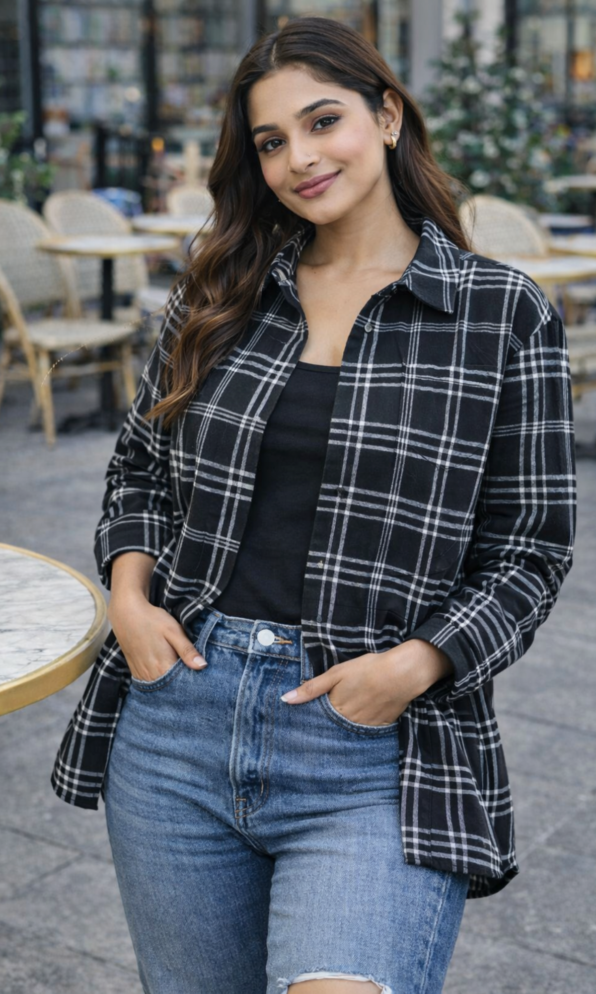 Black and Grey Linear Checked Shirt