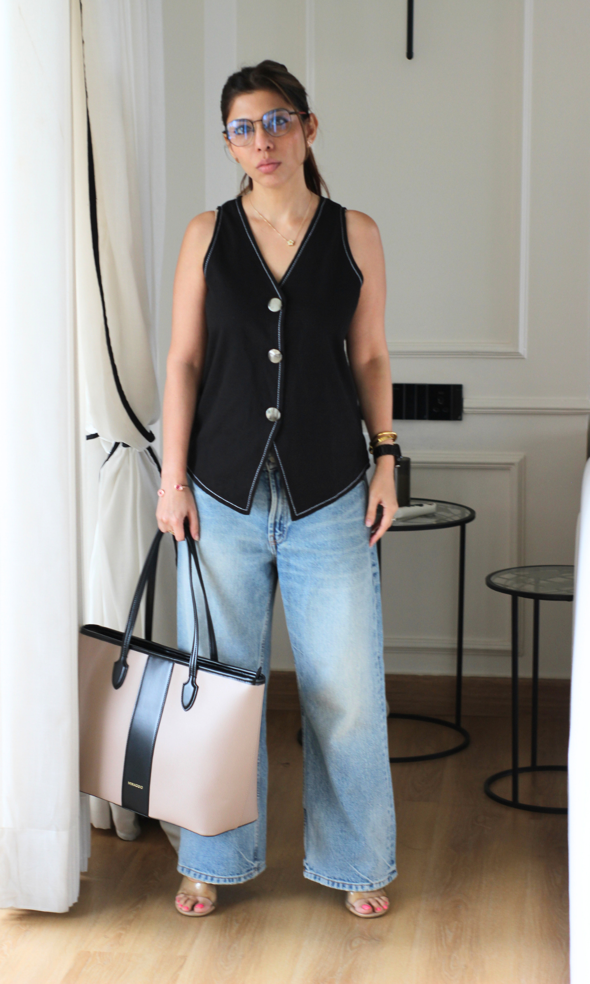 Black Contrast-Stitch Waistcoat