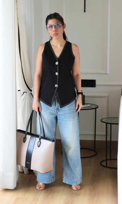 Black Contrast-Stitch Waistcoat
