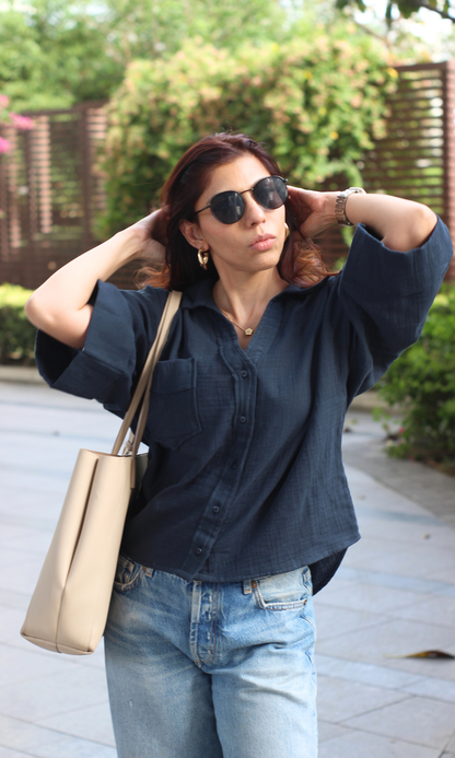 Royal Blue Cotton Textured Shirt