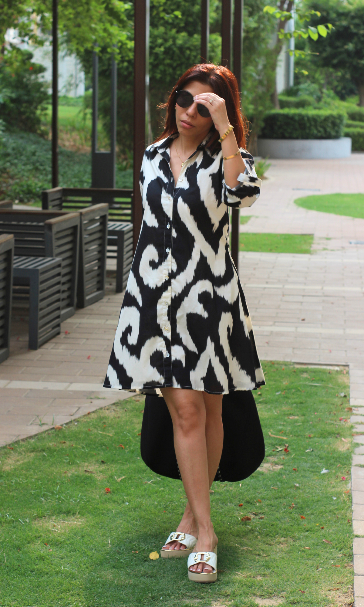 Monochrome Brushstroke Shirt Dress
