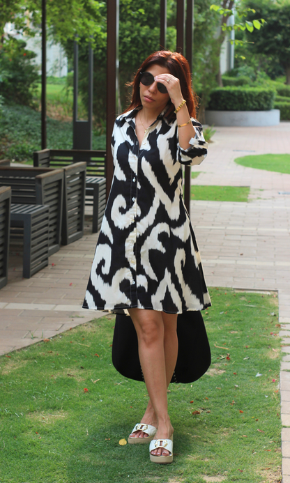 Monochrome Brushstroke Shirt Dress