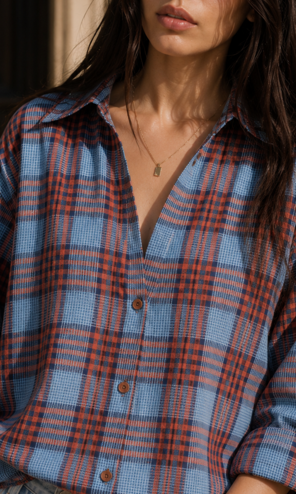 Orange Multicheck Loose Shirt
