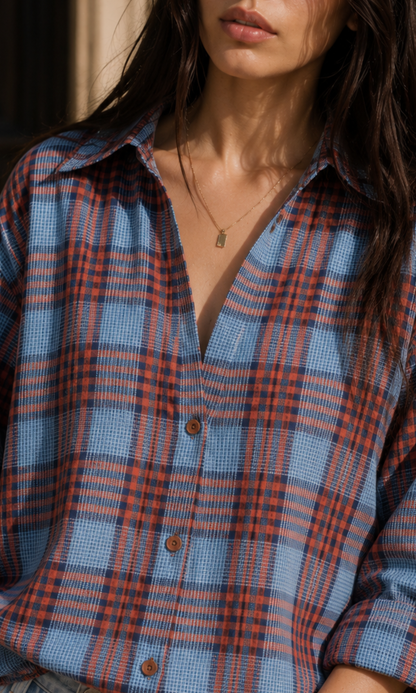 Orange Multicheck Loose Shirt