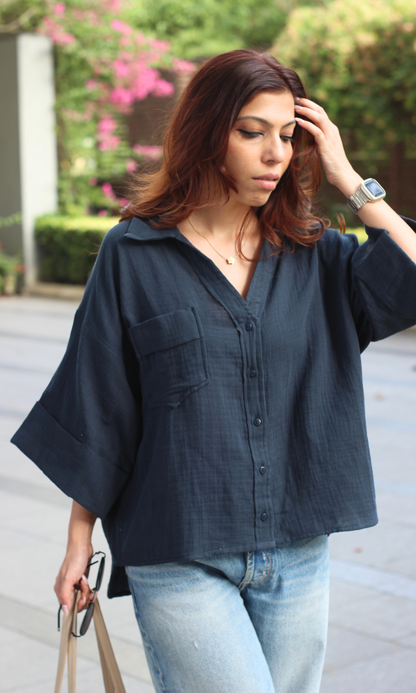 Royal Blue Cotton Textured Shirt