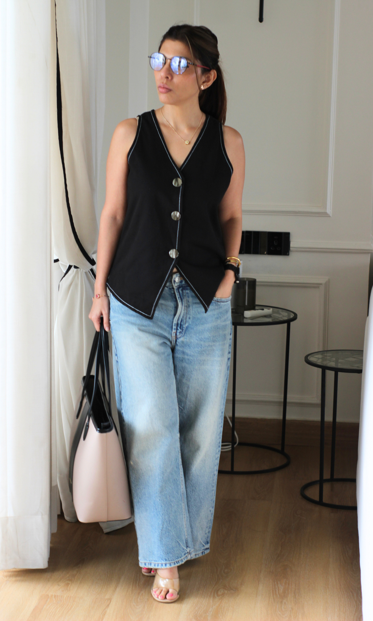 Black Contrast-Stitch Waistcoat