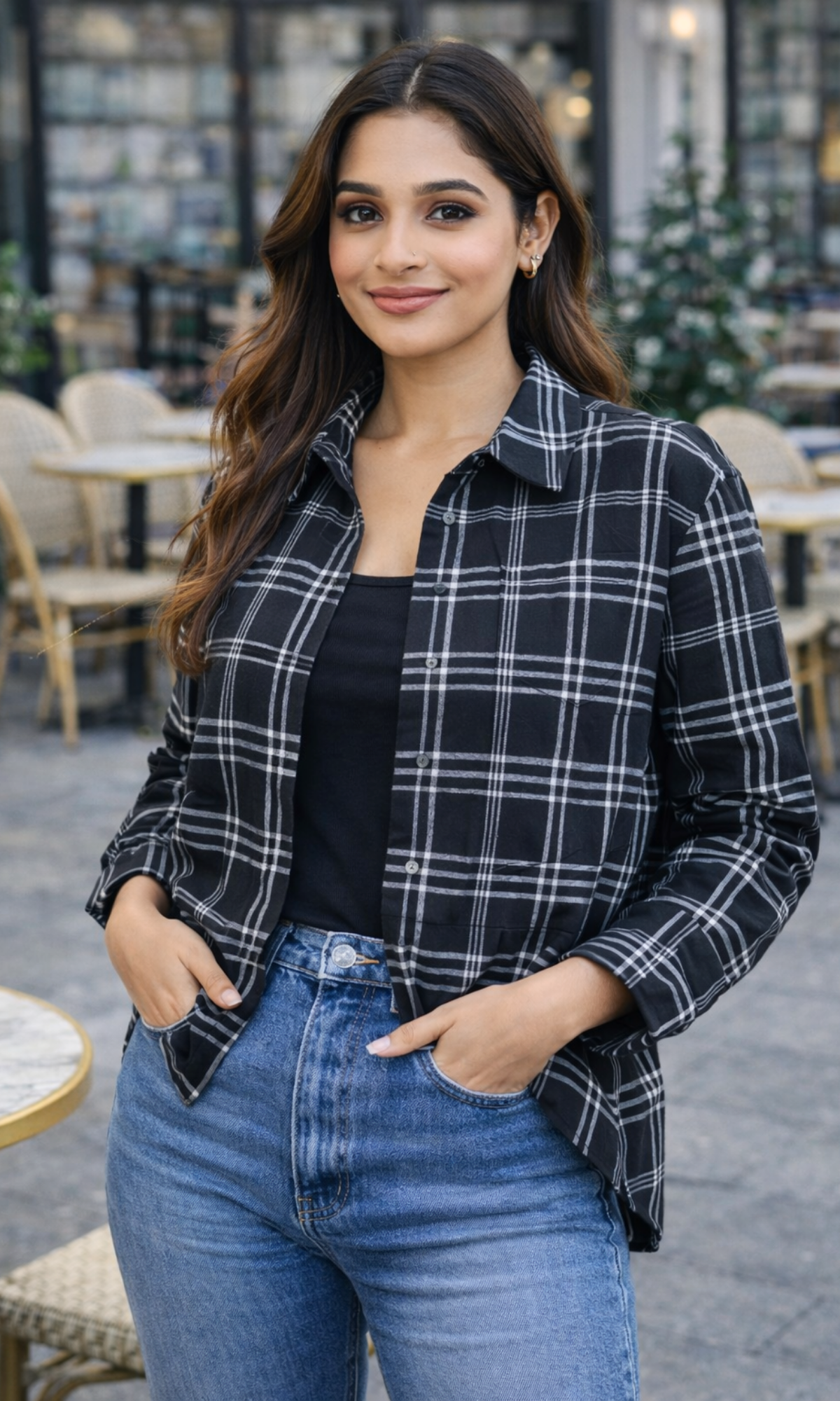 Black and Grey Linear Checked Shirt