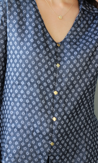 Persian Blue Dobby Flared Sleeve Shirt