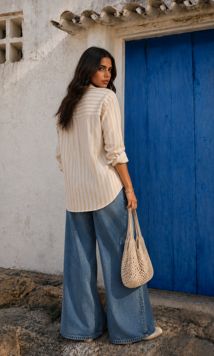 Beige Stripe Relaxed Shirt