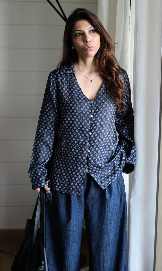 Persian Blue Dobby Flared Sleeve Shirt