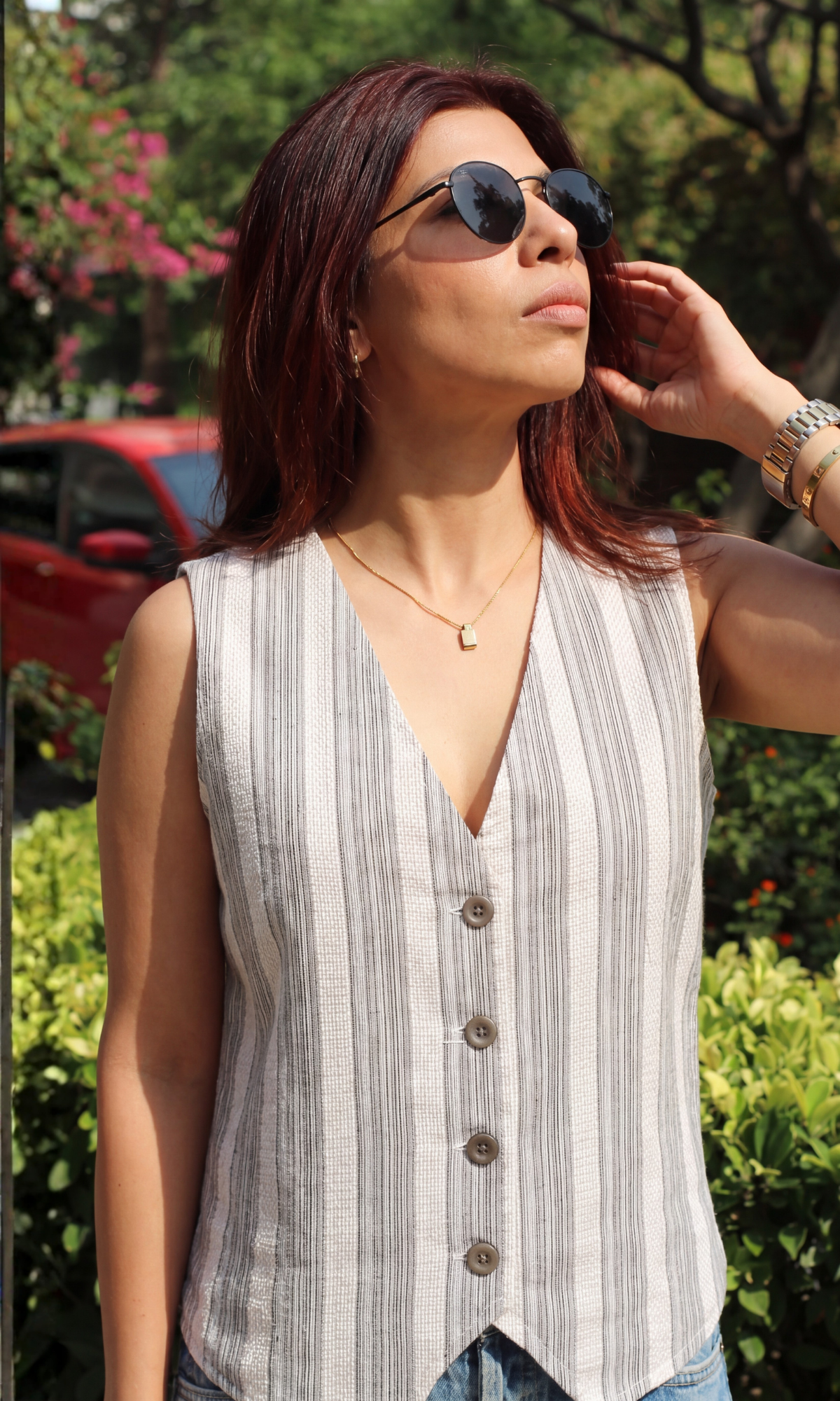 Greige Linear Cotton Waistcoat