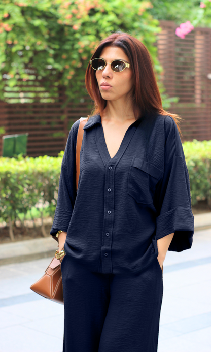 Marine Navy Loose Shirt and Pants Co-ord