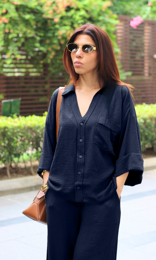 Marine Navy Loose Shirt and Pants Co-ord