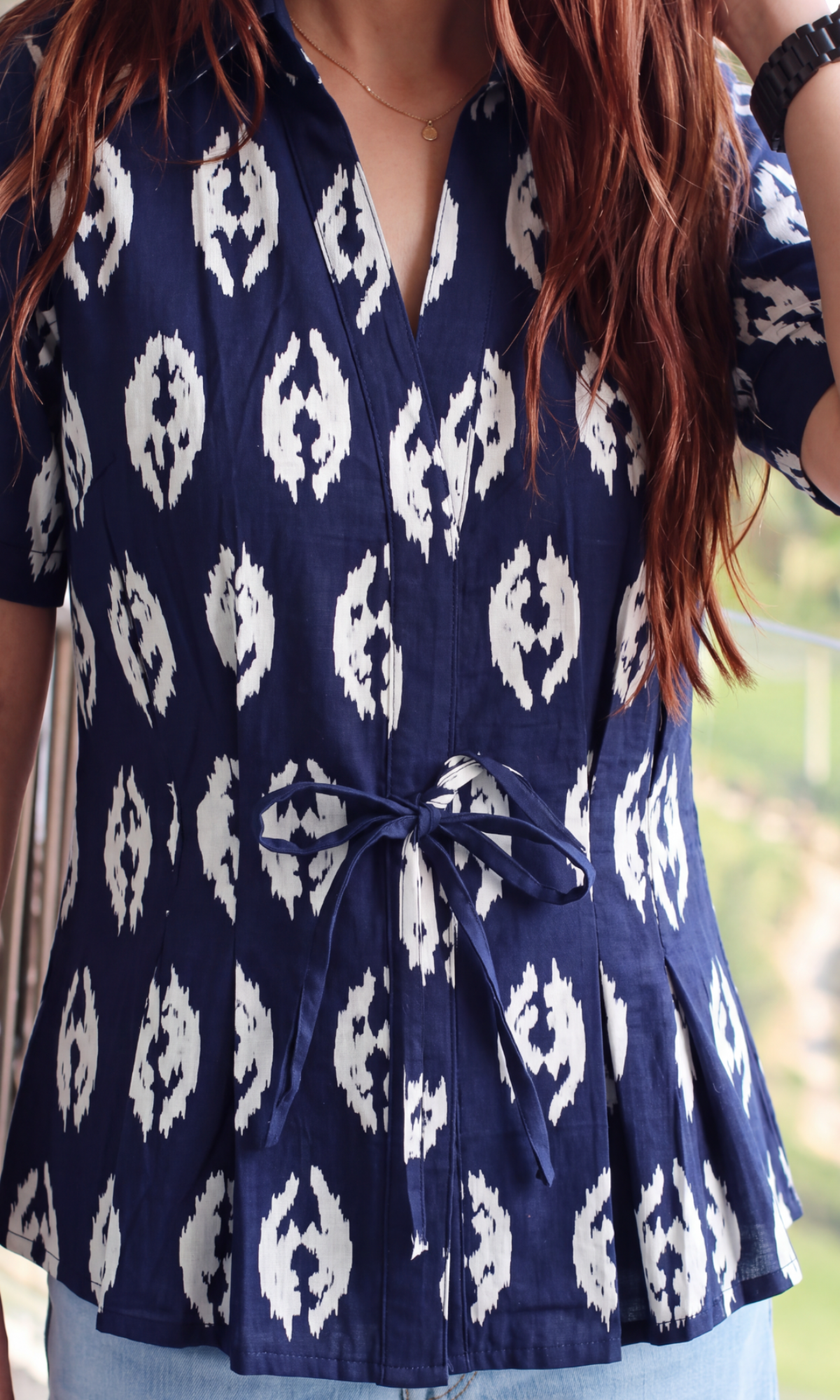 Chevron Ikat Tie-Detail Top