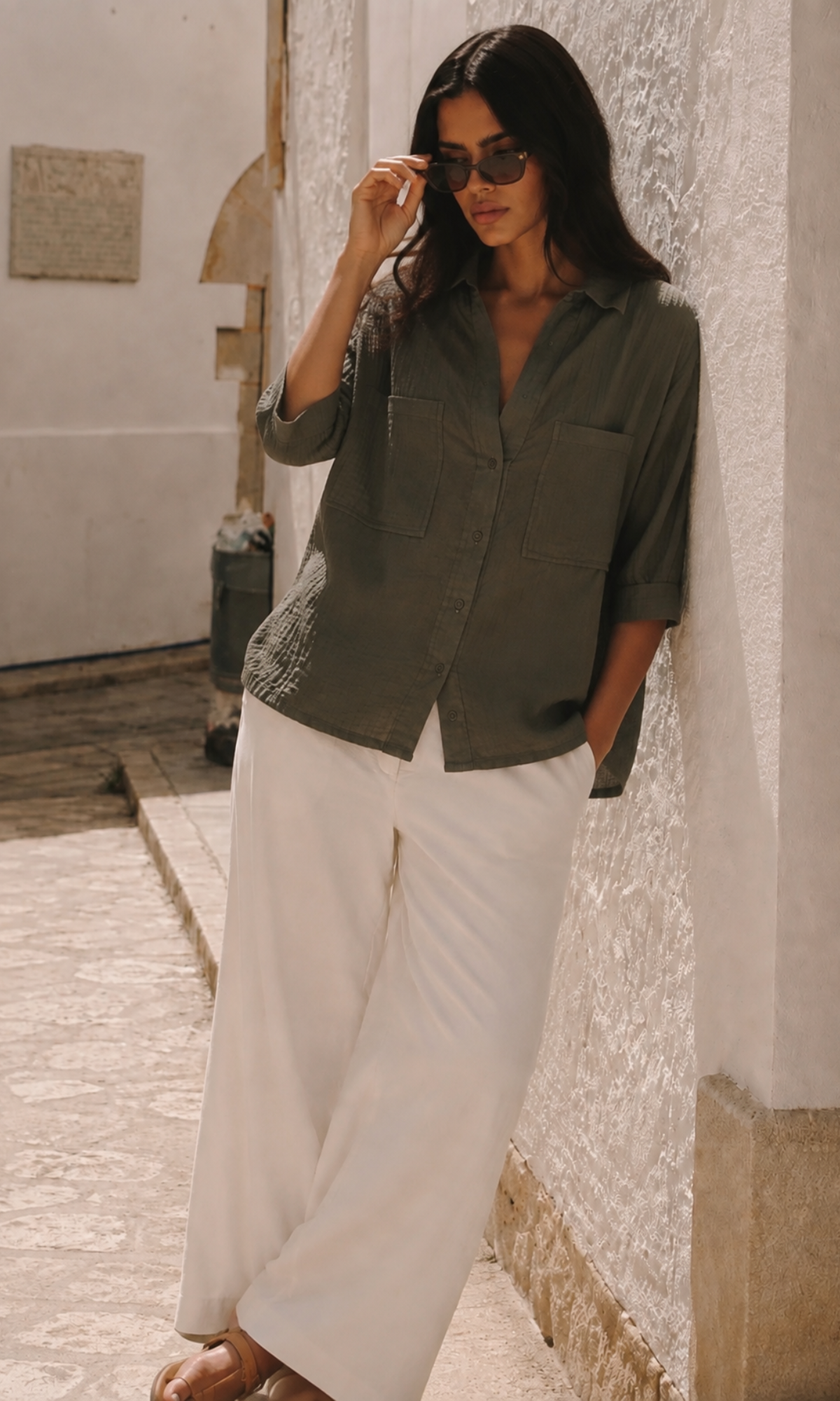 Taupe Woven Cropped Shirt