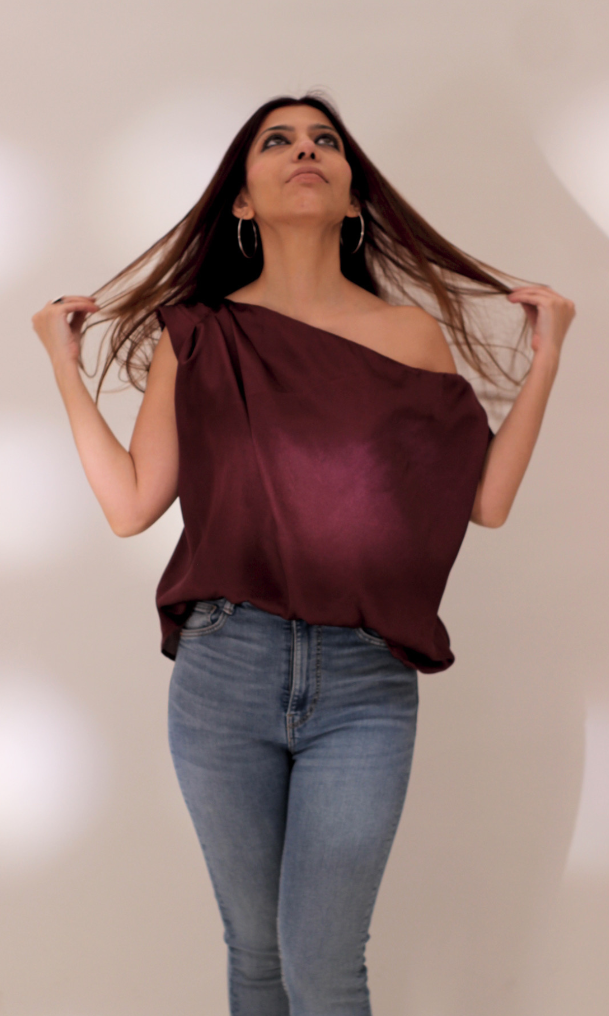 Wine One-Shoulder Top