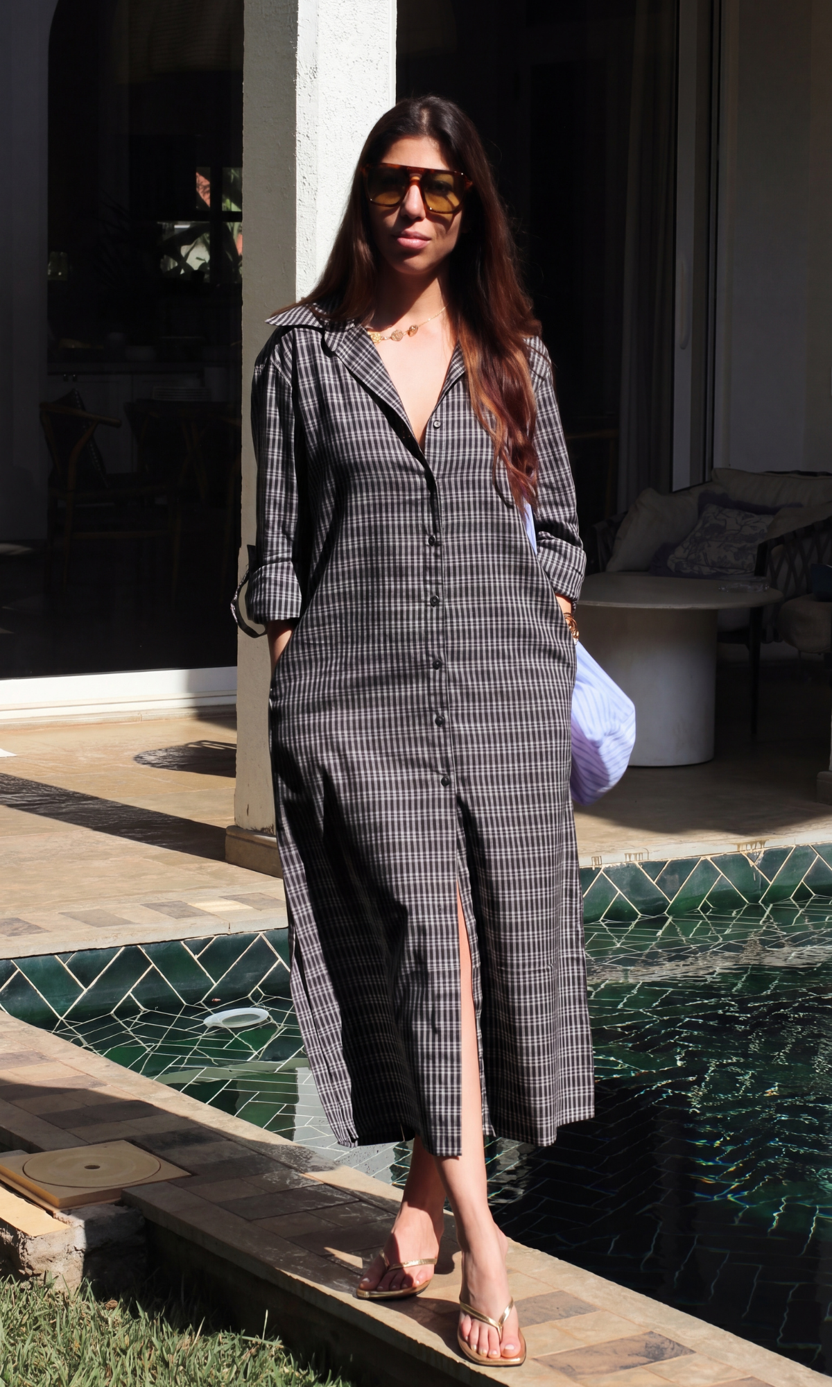 Midnight Gingham Shirt Dress