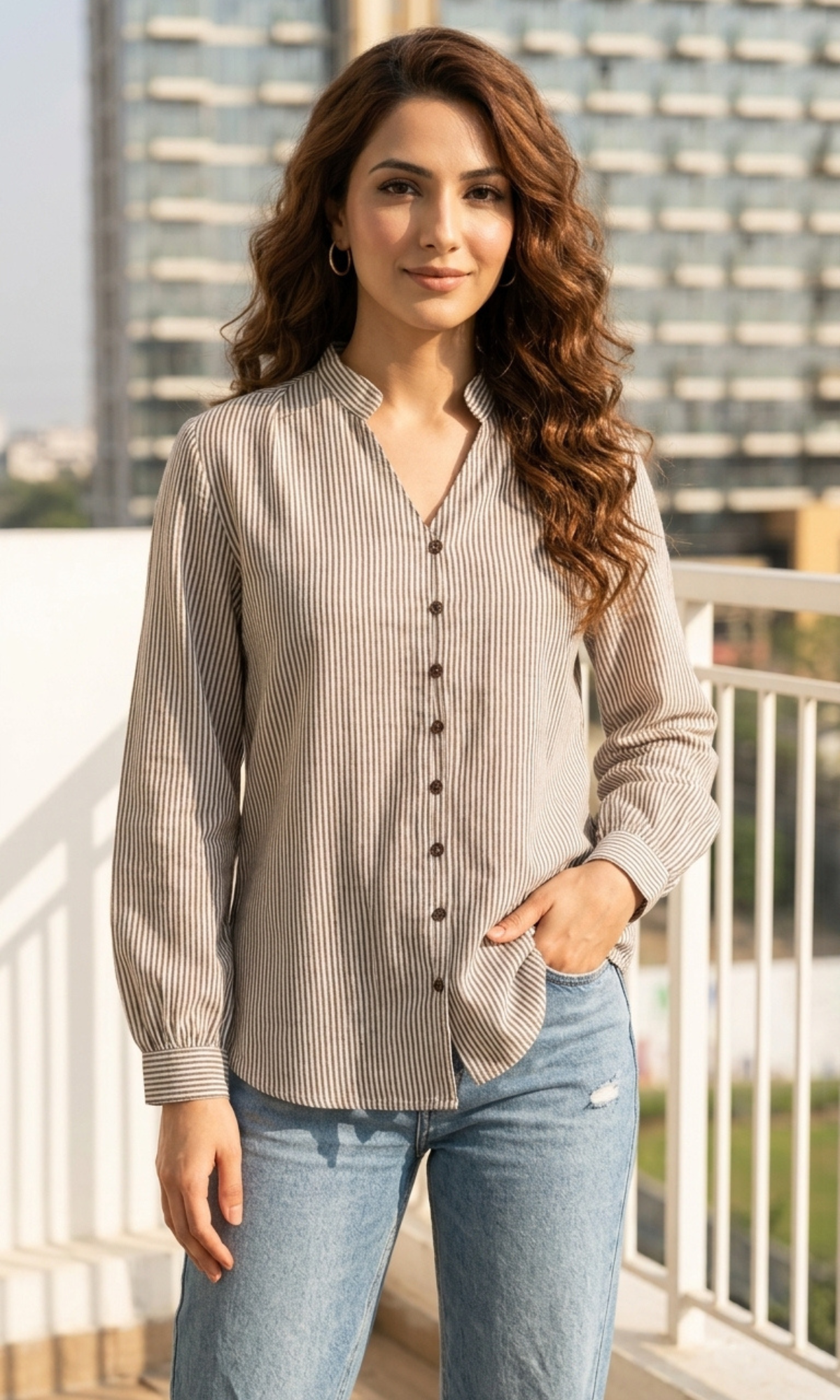 Mocha Linear Buttoned Top