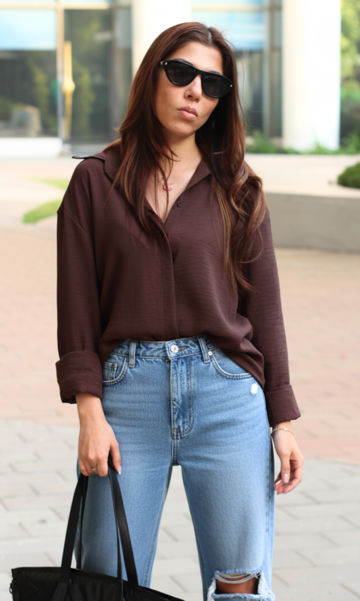 Taupe Breeze ease shirt for women with relaxed fit and soft fabric