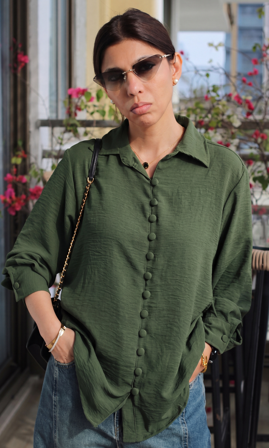 Olive Moss Buttoned Flowing Shirt