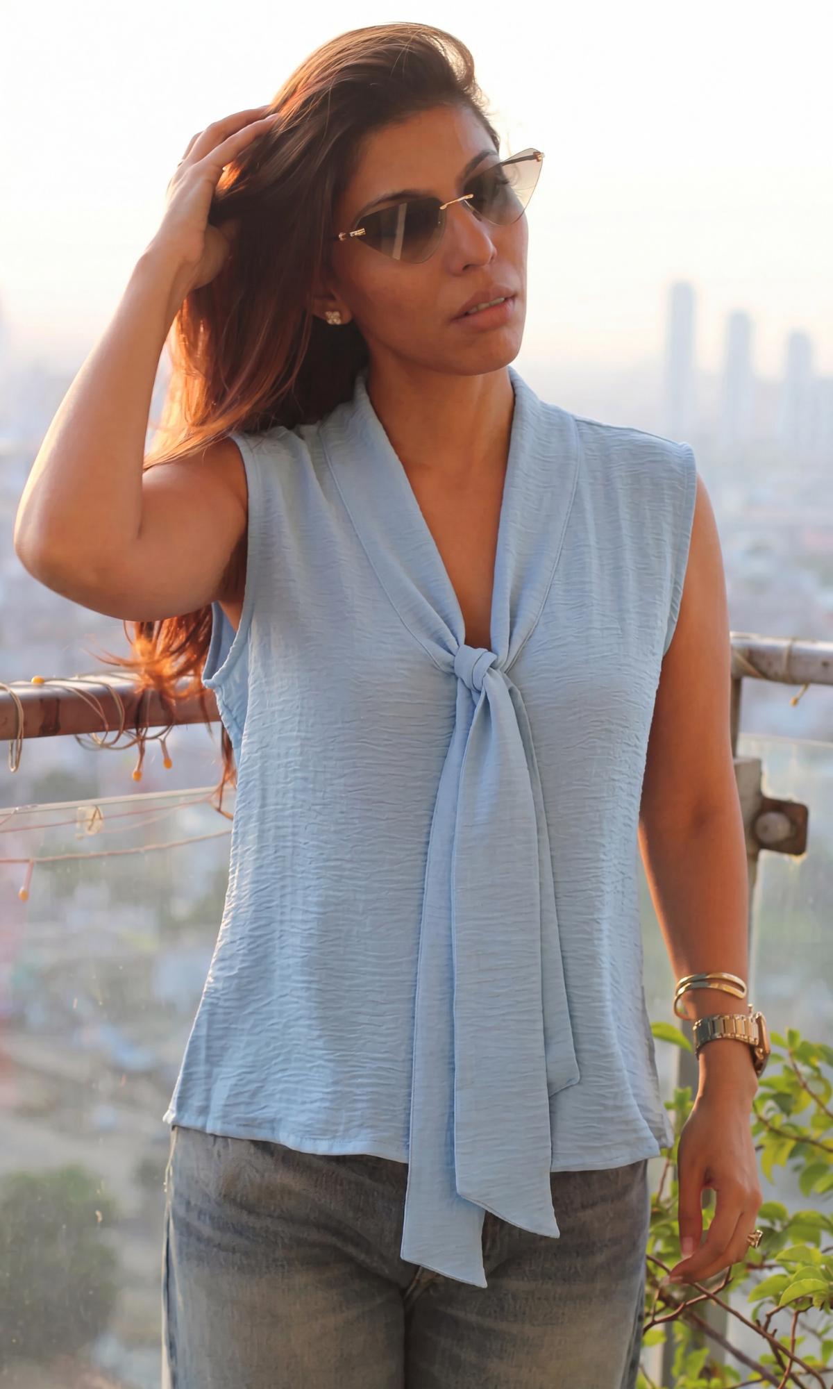 Powder Blue Tie-Detail Top