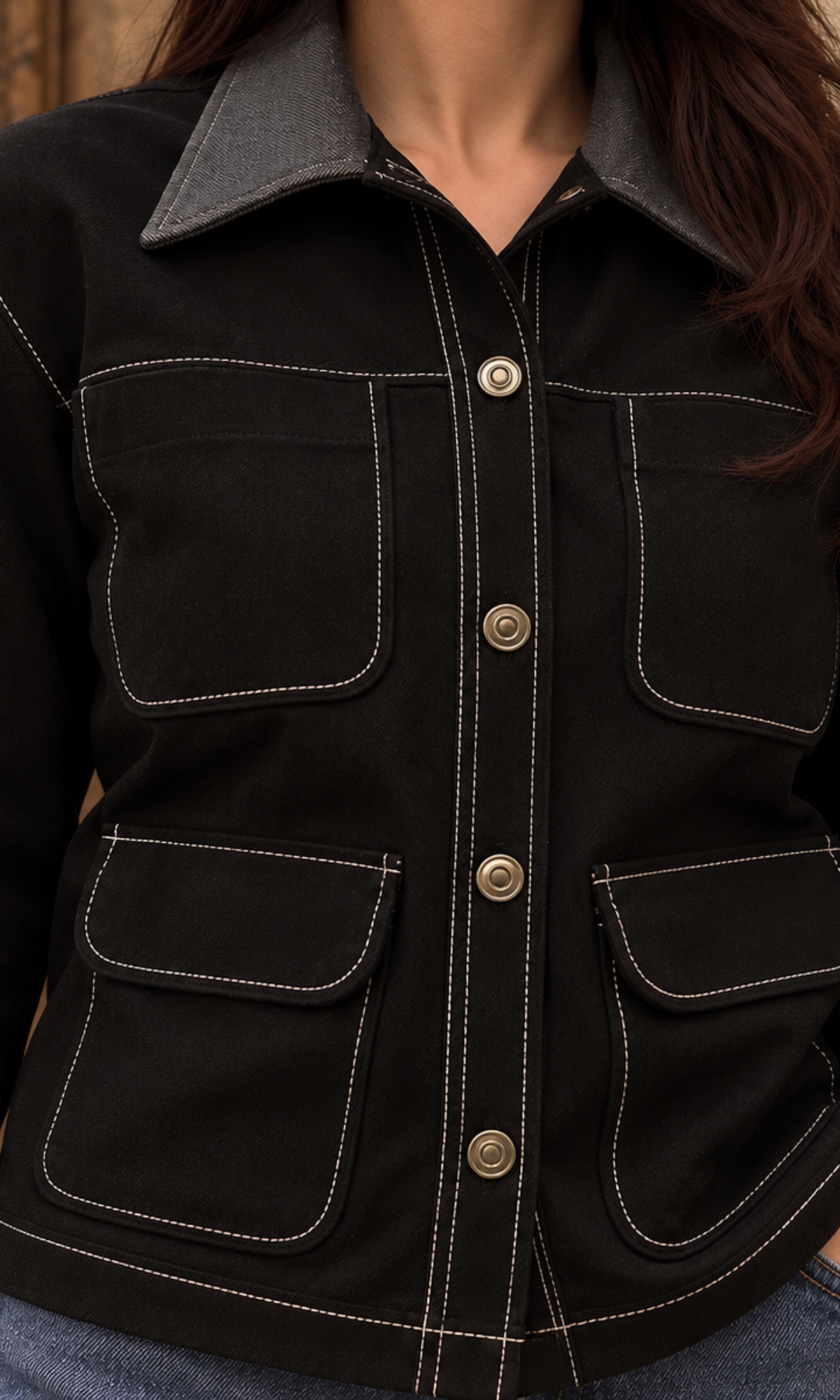 Black Denim Utility Jacket