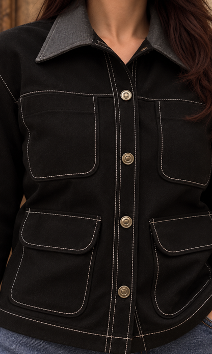Black Denim Utility Jacket