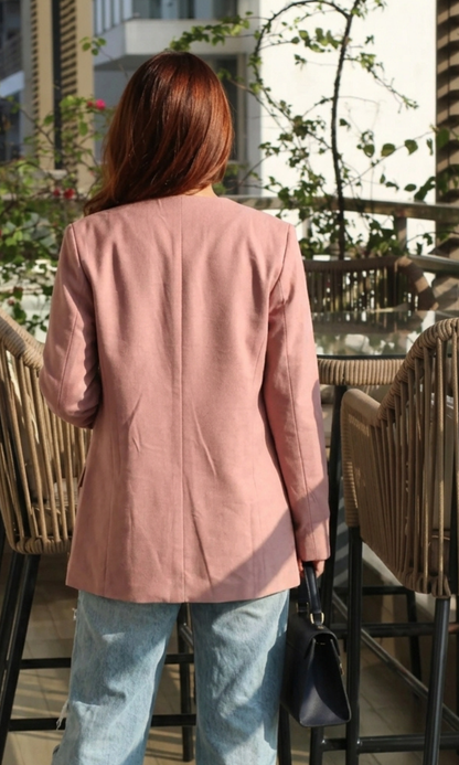 Dark Peach Structured Linen Blend Blazer
