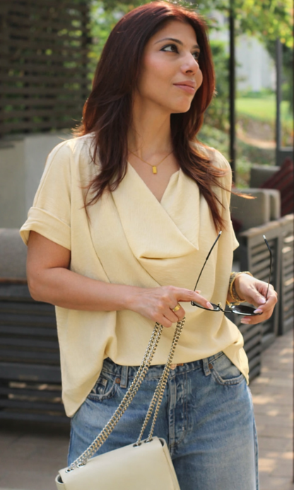 Chalk Flowing Cowl Neck Top
