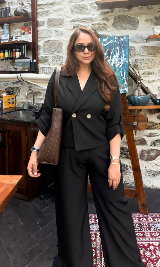 Black Cropped Blazer and Pants Co-ord