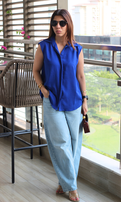 Indigo Flowing Sleeveless Shirt