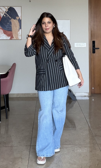 Black Striped Cotton Blazer
