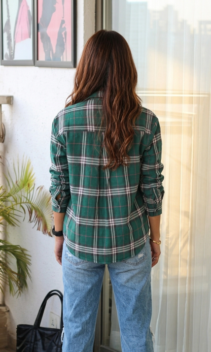 Green Pink-Line Check Shirt