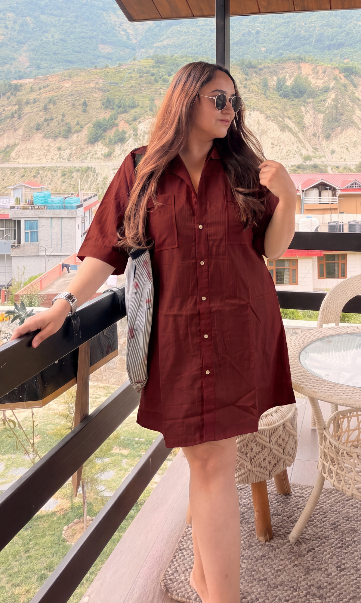 Crimson Wine Utility Shirt Dress