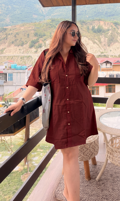 Crimson Wine Utility Shirt Dress