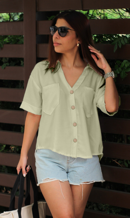 Sage Green Textured Cropped Shirt