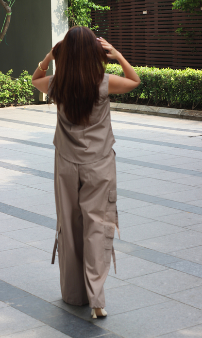 Greige Poplin Shirt and Cargo Pants Co-ord