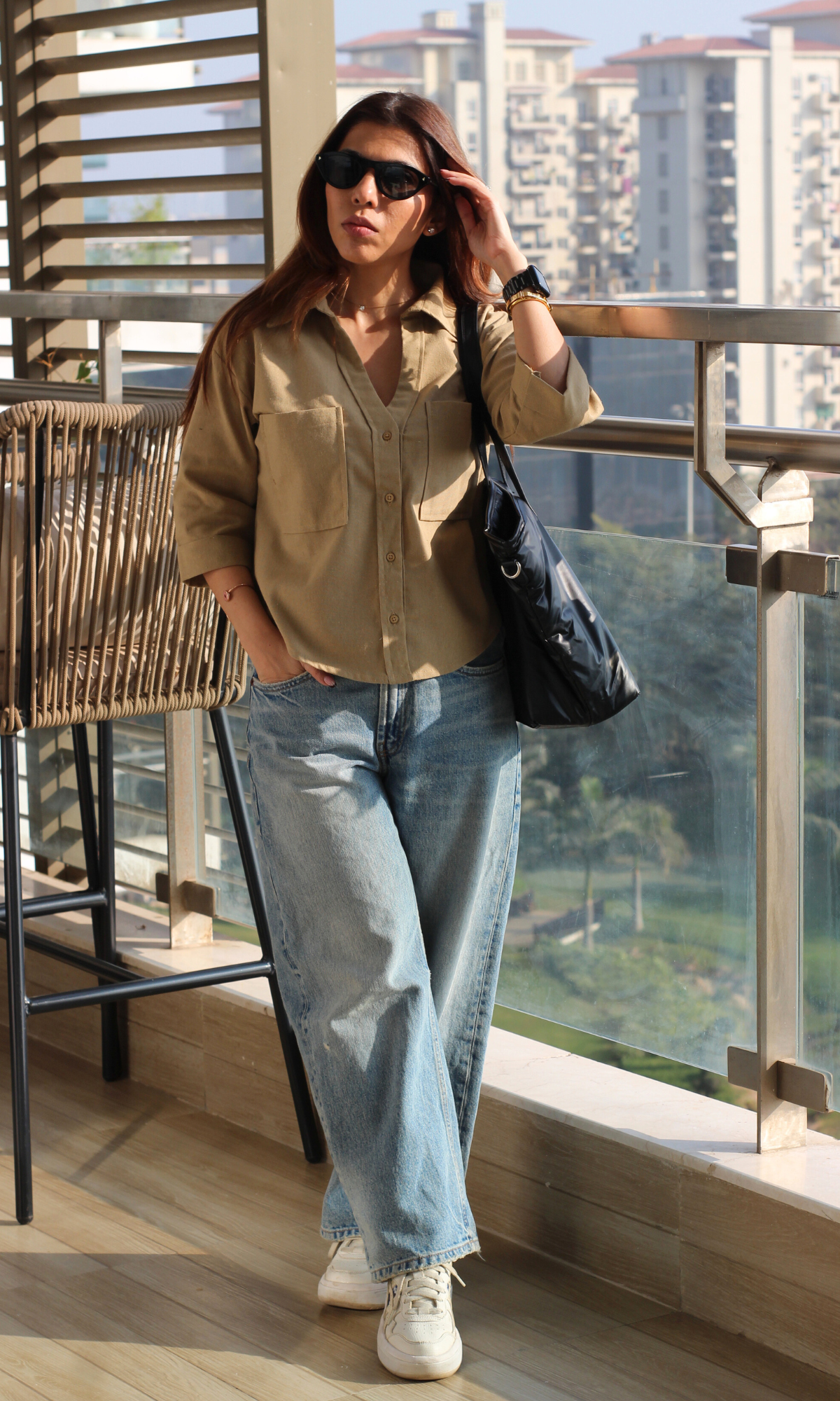 Canyon dusk cropped cotton shirt featuring soft breathable fabric and casual silhouette