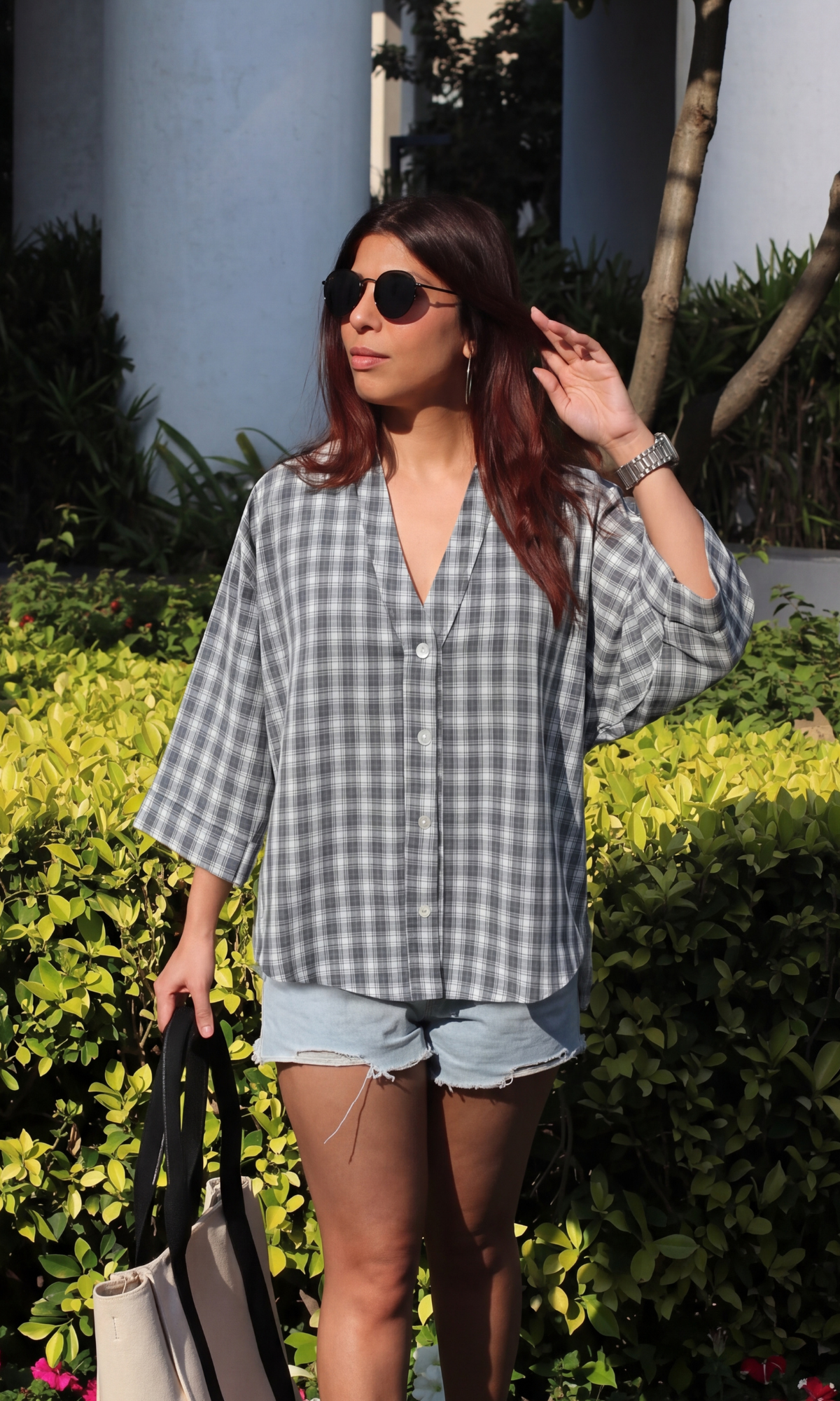Soft Grey Checked Loose Shirt