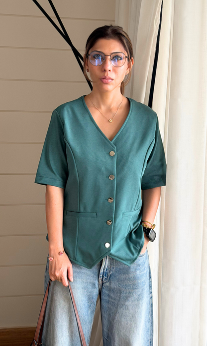 Forest Green Twill Buttoned Waistcoat